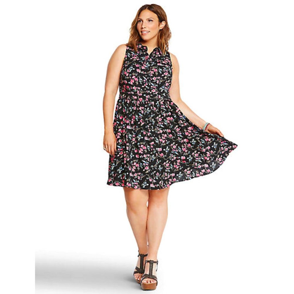 TORRID Sleeveless Black Pink Floral Button Front Challis Dress Size 00 NWoT